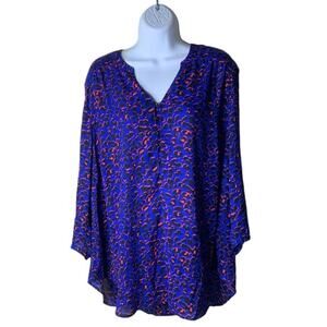Torrid Leopard Print Tunic Tops Womens 2X 3/4 Sleeve V-Neck Hook And Eye Flowy